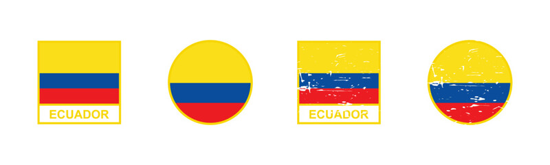 Set of flag of Ecuador in square and round shape isolated on white background. vector illustration