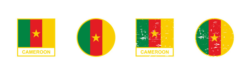 Set of flag of Cameroon in square and round shape isolated on white background. vector illustration