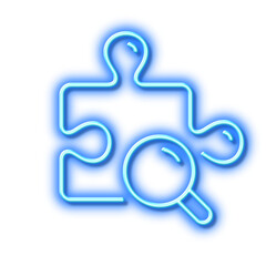 Obraz premium Search puzzle line icon. Jigsaw piece sign. Neon light effect outline icon.