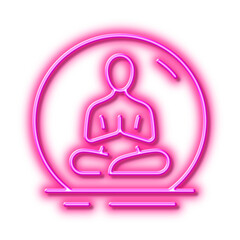 Yoga line icon. Meditation pose sign. Neon light effect outline icon.