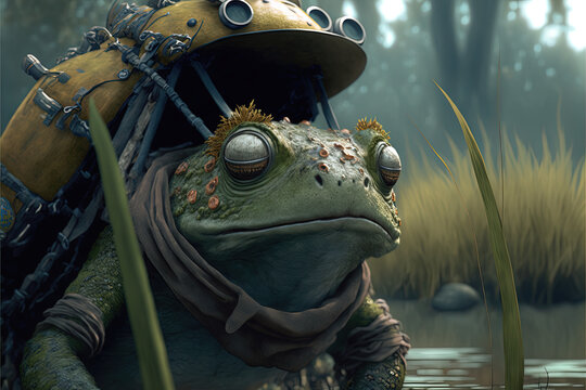 Frog alien stranger on the swamp 