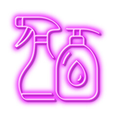 Cleaning liquids line icon. Antiseptic spray sign. Neon light effect outline icon.
