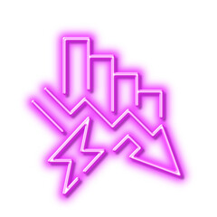 Saving electricity line icon. Electric power down trend sign. Neon light effect outline icon.