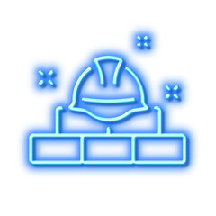 Construction builder line icon. Engineer or architect helmet sign. Neon light effect outline icon.