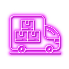 Delivery truck line icon. Warehouse boxes sign. Neon light effect outline icon.