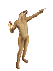homme, déguisé, habillé, en, phoque , glace, crème, été, délicieuse, jouet, sympathique, déguisement, en animaux  © behzadillustrations