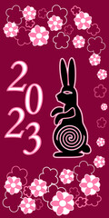 new year 2023 black rabbit raspberry background