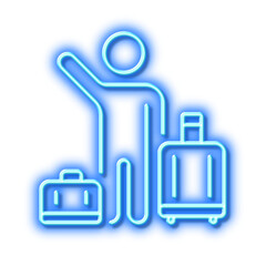 Obraz premium Baggage reclaim line icon. Airport transfer sign. Neon light effect outline icon.