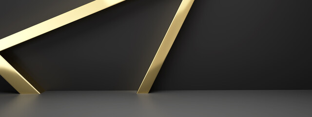 Geometric gold line luxury on black background .3d rendering