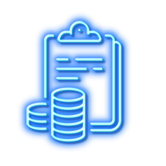Accounting line icon. Clipboard document sign. Neon light effect outline icon.