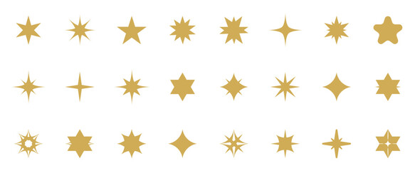 Collection of different gold sparkles icons.	