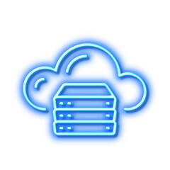 Cloud computing server line icon. Internet data storage sign. Neon light effect outline icon.