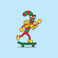 Obraz premium Mascot christmas cartoon character vector design. illustration character climb up the skateboard 