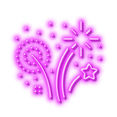 Fireworks line icon. Pyrotechnic salute sign. Neon light effect outline icon.