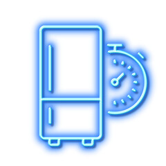 Refrigerator timer line icon. Fridge time sign. Neon light effect outline icon.