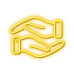 Helping hand line icon. Charity gesture sign. Neon light effect outline icon.