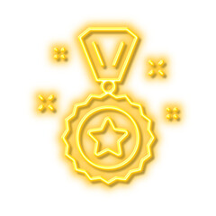 Winner reward line icon. Award medal sign. Neon light effect outline icon.