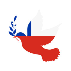 Fototapeta na wymiar Dove symbol of peace and flag of Chile. Dove with Chile flag color. World support for Chile. Peace symbol isolated. Vector illustration