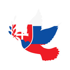 Obraz premium Dove symbol of peace and flag of Slovakia. Dove with Slovakia flag color. World support for Slovakia. Peace symbol isolated. Vector illustration