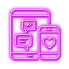 Social media messages line icon. Mobile devices. Neon light effect outline icon.