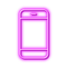 Smartphone icon. Cellphone or Phone sign. Neon light effect outline icon.