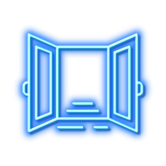 Open door line icon. Entrance doorway sign. Neon light effect outline icon.