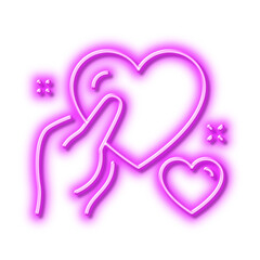 Hold heart line icon. Care love emotion sign. Neon light effect outline icon.