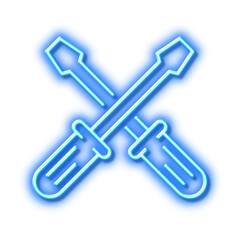 Screwdriver line icon. Repair service sign. Neon light effect outline icon.