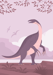 Ancient pangolin therizinosaurus. Big lizard with long claws. Herbivorous dinosaur of the Jurassic period. Wildlife background. Prehistoric animal and paleontology. Vector cartoon illustration