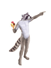 homme, déguisé, habillé, en raton laveur, glace, crème, été, délicieuse, jouet, sympathique, déguisement, en animaux
