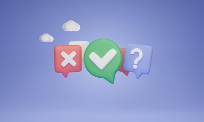 Polling 3D illustration concept with speech bubble symbols.Survey people to measure their opinions or beliefs on particular subject.Predicting the outcome s and gauge public opinion on various issues.