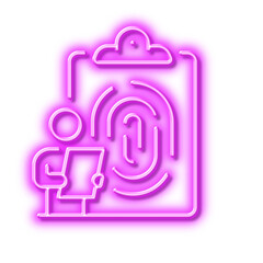 Fingerprint clipboard line icon. Finger print scan sign. Neon light effect outline icon.