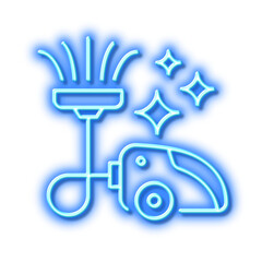 Vacuum cleaner line icon. Cleaning service. Neon light effect outline icon.