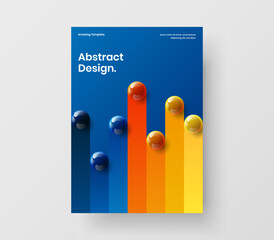 Vivid corporate brochure design vector layout. Geometric realistic balls placard template.