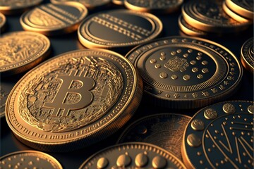 Cryptocurrency Bitcoin illustration, gold, money