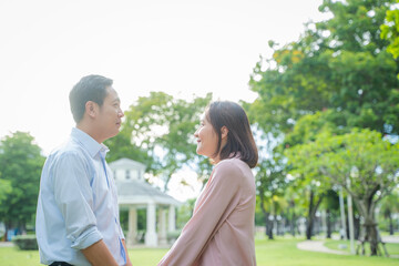 Couple in love romantic relationship,Couple in love walking in the Park.