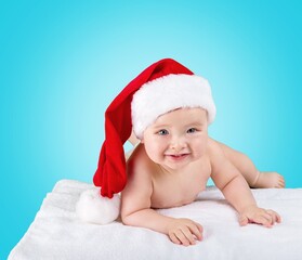 little cute child in Santa hat