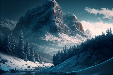 winter mountain landscape, Stunning landscape, AI art