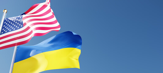USA And Ukraine Flags Waving