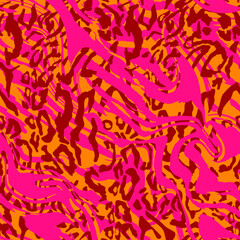 Abstract Hand Drawing Leopard Skin and Marble Zebra Stripes Seamless Vector Pattern Isolated Background