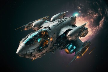 Fototapeta na wymiar Spaceship hyper realistic illustration, AI art, SpaceCraft