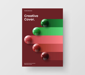 Abstract realistic spheres leaflet concept. Unique flyer vector design template.