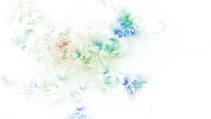 Abstract colorful blue and green transparent flowers. Fantastic space background. Digital fractal art. 3d rendering.