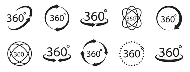 360 icon set. 360 degrees view. Vector EPS 10