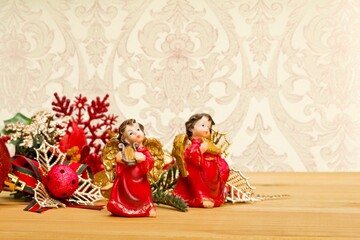 Christmas beautiful holliday decorations on desk