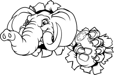 Elephant Video Games Controller Gamer Mascot