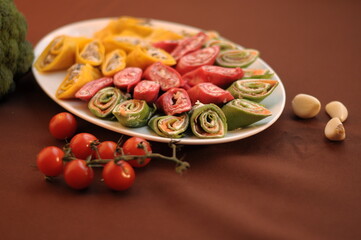 colorful rolls with different fillings, festive food