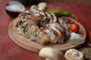 meat on a wooden board