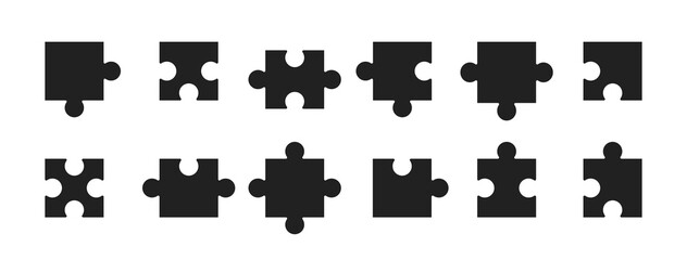 Puzzle pieces vector. Puzzle black icon set. - obrazy, fototapety, plakaty