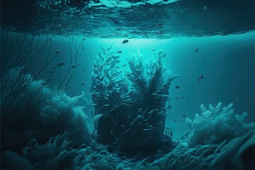 Fototapeta na wymiar coral reef in the sea, deap blue sea, underwater unreal , AI art